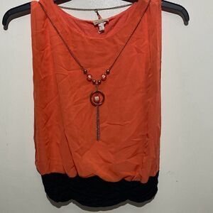 Fashion Magazine Women's Orange Black Sheer Pullover Sleeveless Top Size Large